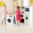 Modular Play Kitchen and Washing Machine with Storage Stool – White & Natural