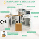 Modular Play Kitchen and Washing Machine with Storage Stool – White & Natural