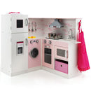 Corner Play Kitchen with Chef Outfit and Accessories – White & Pink