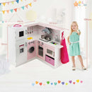 Corner Play Kitchen with Chef Outfit and Accessories – White & Pink