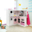 Corner Play Kitchen with Chef Outfit and Accessories – White & Pink