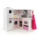 Corner Play Kitchen with Chef Outfit and Accessories – White & Pink