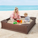Kids Sandpit with Cover and Four Corner Seats – Brown