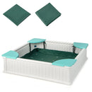 Kids Sandpit with Cover and Four Corner Seats – White