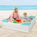 Kids Sandpit with Cover and Four Corner Seats – White