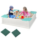 Kids Sandpit with Cover and Four Corner Seats – White