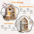 Kids house-shaped table and chair set with storage, blackboard, and ergonomic design for creative play and organization.