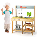 Outdoor Mud Kitchen with Water Box and Three Shelves – Natural, Blue & Yellow