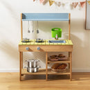 Outdoor Mud Kitchen with Water Box and Three Shelves – Natural, Blue & Yellow