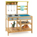 Outdoor Mud Kitchen with Blue Sink and Removable Shelf – Natural, Blue & Yellow