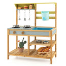 Outdoor Mud Kitchen with Blue Sink and Removable Shelf – Natural, Blue & Yellow