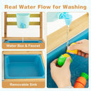 Outdoor Mud Kitchen with Blue Sink and Removable Shelf – Natural, Blue & Yellow