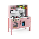 Wooden Play Kitchen with Microwave and Storage – Light Pink