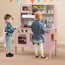 Wooden Play Kitchen with Microwave and Storage – Light Pink