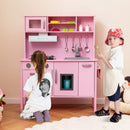Wooden Play Kitchen with Microwave and Storage – Pink