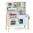 Wooden Play Kitchen with Microwave and Storage – White