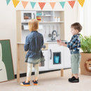 Wooden Play Kitchen with Microwave and Storage – White