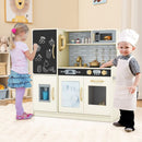 Wooden Play Kitchen with Chalkboard and Ice Maker – Cream White