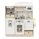Wooden Play Kitchen with LED Lights and Fabric Bins – White & Natural
