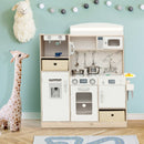 Wooden Play Kitchen with LED Lights and Fabric Bins – White & Natural