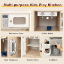 Wooden Play Kitchen with LED Lights and Fabric Bins – White & Natural