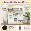 Wooden Play Kitchen with LED Lights and Fabric Bins – White & Natural