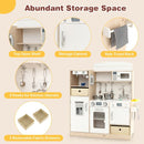 Wooden Play Kitchen with LED Lights and Fabric Bins – White & Natural