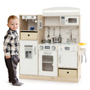 Wooden Play Kitchen with LED Lights and Fabric Bins – White & Natural