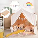 Wood-Frame Kids Play Tent with Washable Mat and Banner – Orange