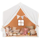 Wood-Frame Kids Play Tent with Washable Mat and Banner – Orange