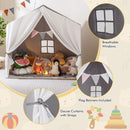 Wood-Frame Kids Play Tent with Washable Mat and Banner – Grey