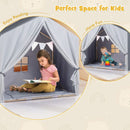 Wood-Frame Kids Play Tent with Washable Mat and Banner – Grey