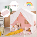 Wood-Frame Kids Play Tent with Washable Mat and Banner – Pink