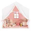 Wood-Frame Kids Play Tent with Washable Mat and Banner – Pink