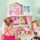 Three-Storey Wooden Dollhouse with 10 Furniture Pieces – Pink