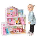 Three-Storey Wooden Dollhouse with 10 Furniture Pieces – Pink