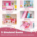 Three-Storey Wooden Dollhouse with 10 Furniture Pieces – Pink
