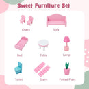 Three-Storey Wooden Dollhouse with 10 Furniture Pieces – Pink