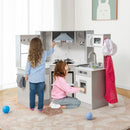 Corner Play Kitchen with Circulating Tap and Chef Accessories – Grey