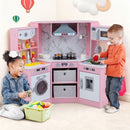 Corner Play Kitchen with Circulating Tap and Chef Accessories – Pink