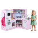 Corner Play Kitchen with Separate Sink and Chef Accessories – Pink