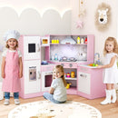 Corner Play Kitchen with Separate Sink and Chef Accessories – Pink