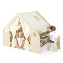 Wooden Play Tent with Table Chair and Six Storage Bins – Beige