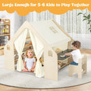 Wooden Play Tent with Table Chair and Six Storage Bins – Beige