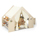 Wooden Play Tent with Table Chair and Six Storage Bins – Beige