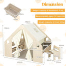Wooden Play Tent with Table Chair and Six Storage Bins – Beige