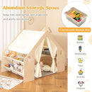 Wooden Play Tent with Table Chair and Six Storage Bins – Beige