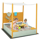 Kids Wooden Sandpit with Canopy and Sand Wall – Natural + Green