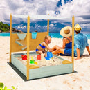 Kids Wooden Sandpit with Canopy and Sand Wall – Natural + Green