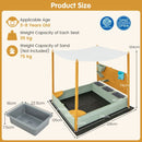 Kids Wooden Sandpit with Canopy and Sand Wall – Natural + Green